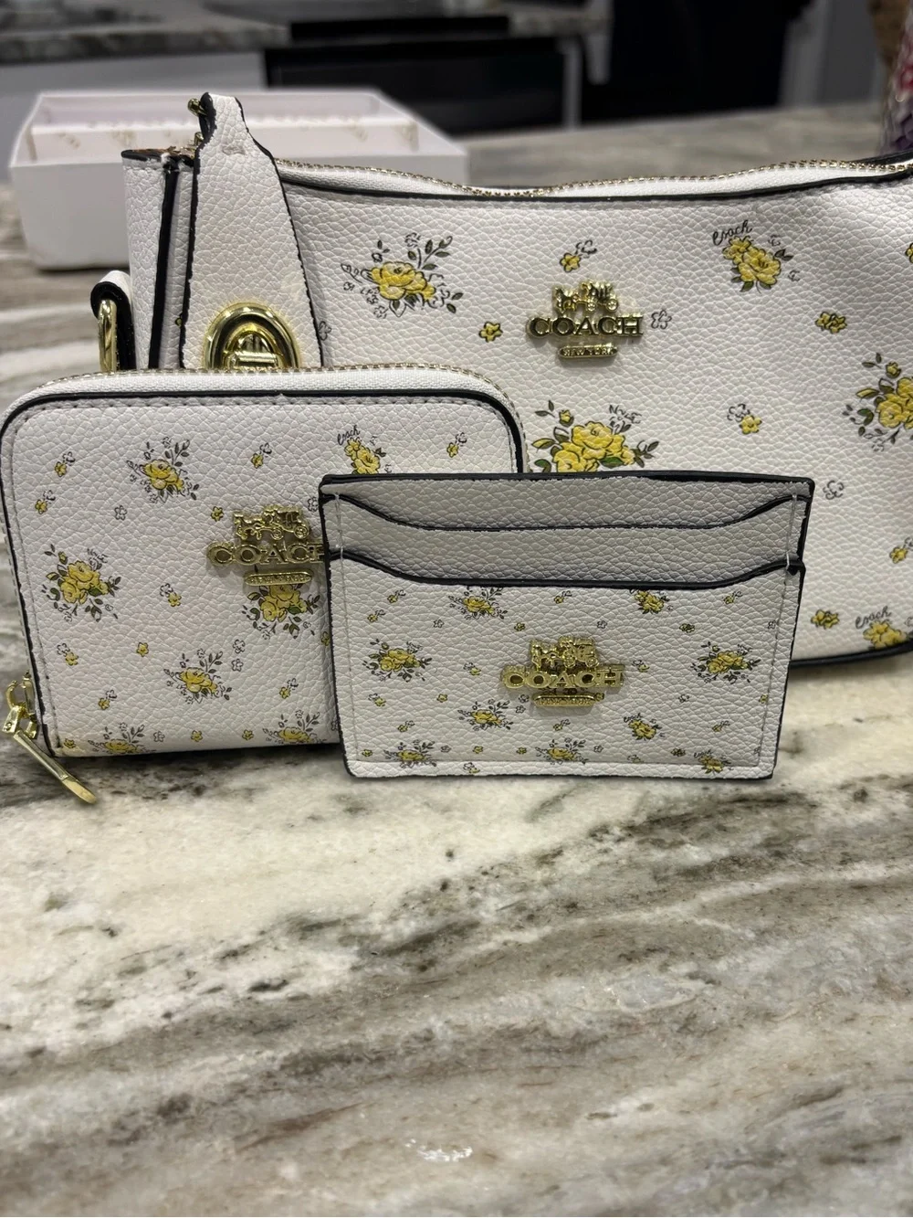 Coach White & Yellow Floral Small Bag Set - Coach